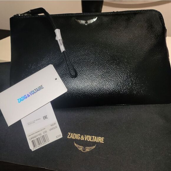 Zadig & Voltaire UMA WING Black Leather WRISTLET NWT - Picture 4 of 7